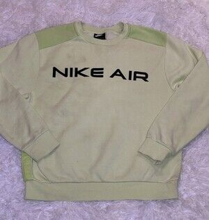 Men's NIKE AIR LS Crew Fleece Sweatshirt Lime - Medium READ*